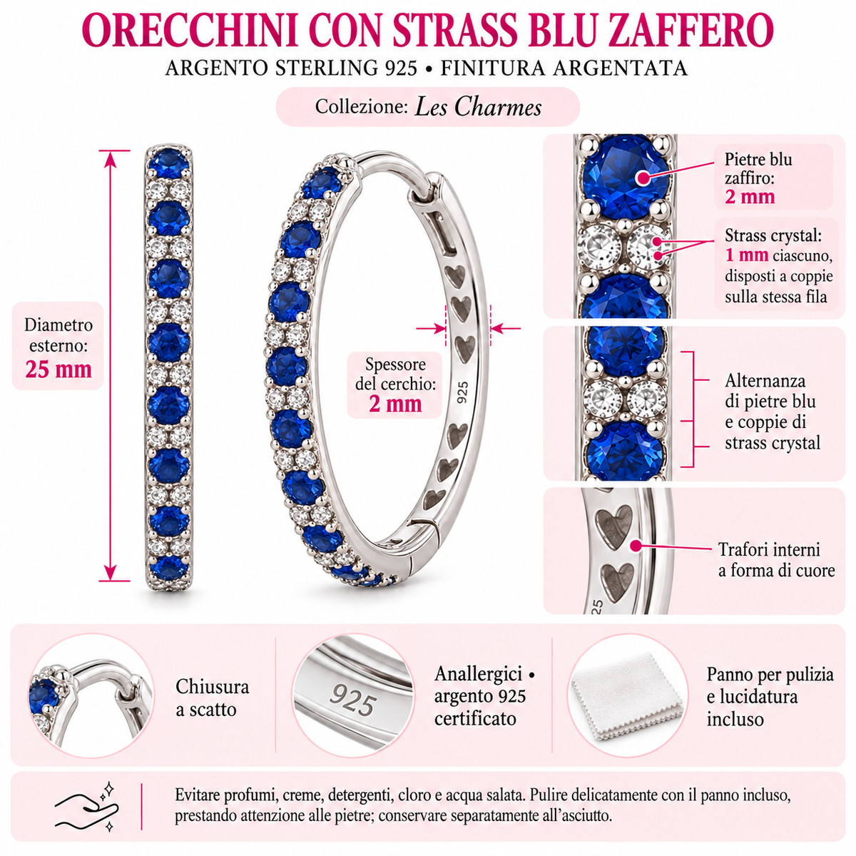 Orecchini a Cerchio strass bicolore in Argento 925