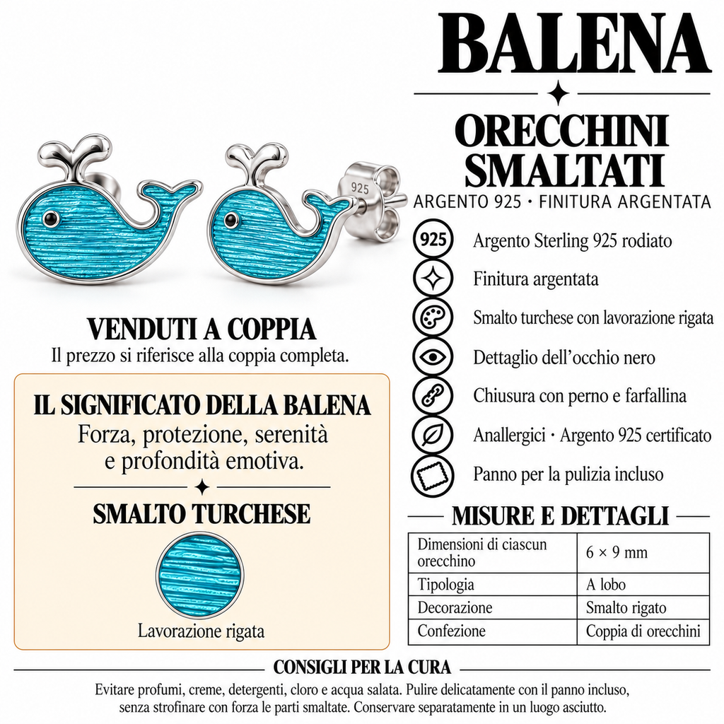 Orecchini a Lobo Balena smaltata in Argento 925 Rodiato