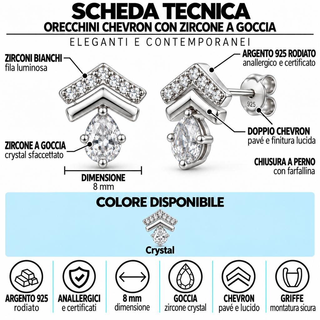 Orecchini a Lobo Doppia V in Argento 925 Rodiato