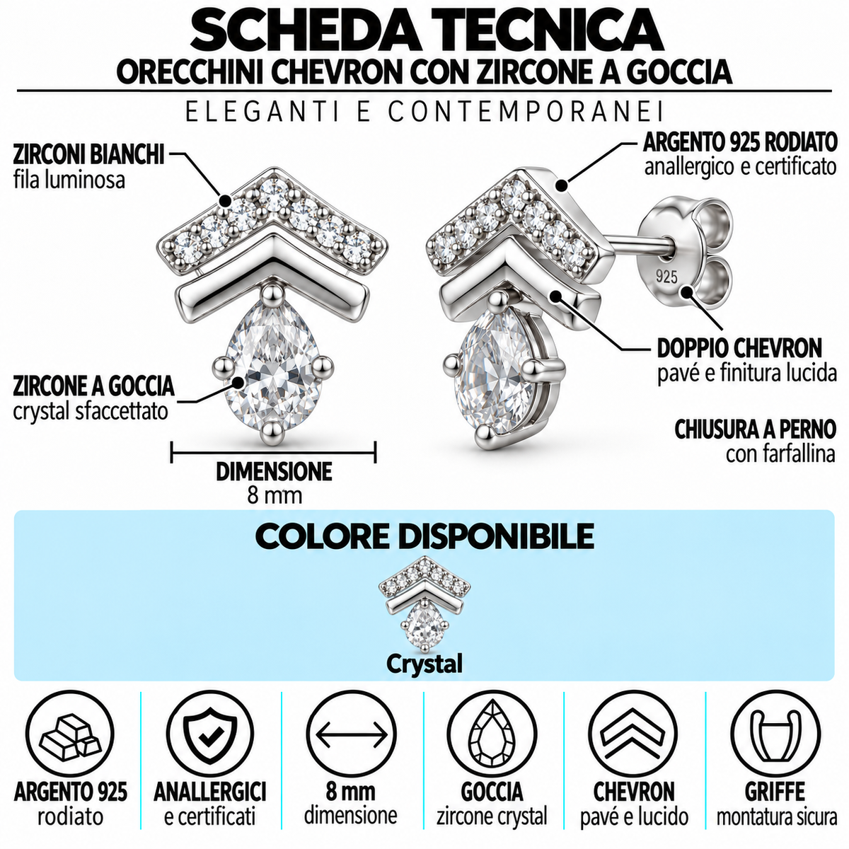 Orecchini a Lobo Doppia V in Argento 925 Rodiato