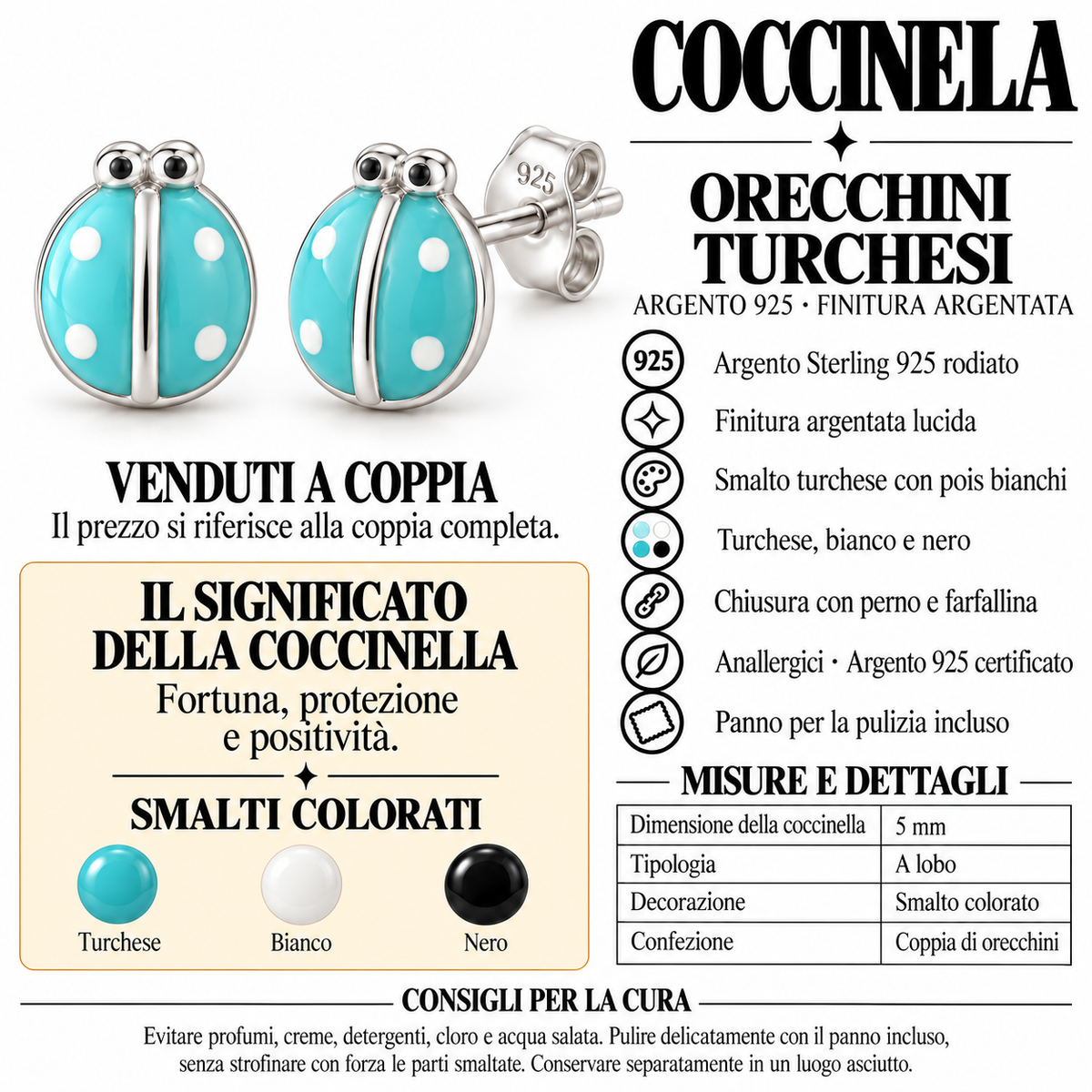 Orecchini a Lobo Coccinella smaltata in Argento 925 Rodiato
