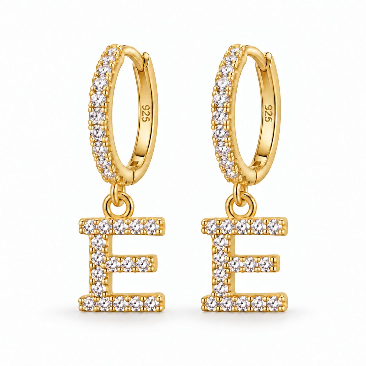 Brincos de Argola com Inicial com strass em Prata 925