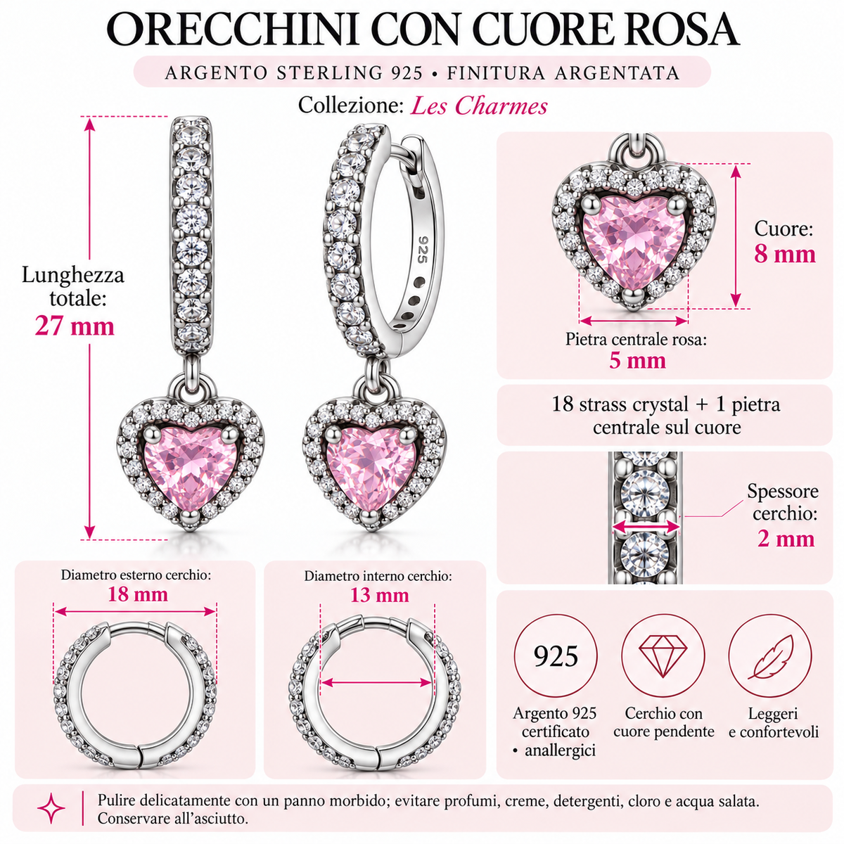 Orecchini a Cerchio con Cuore in Argento 925
