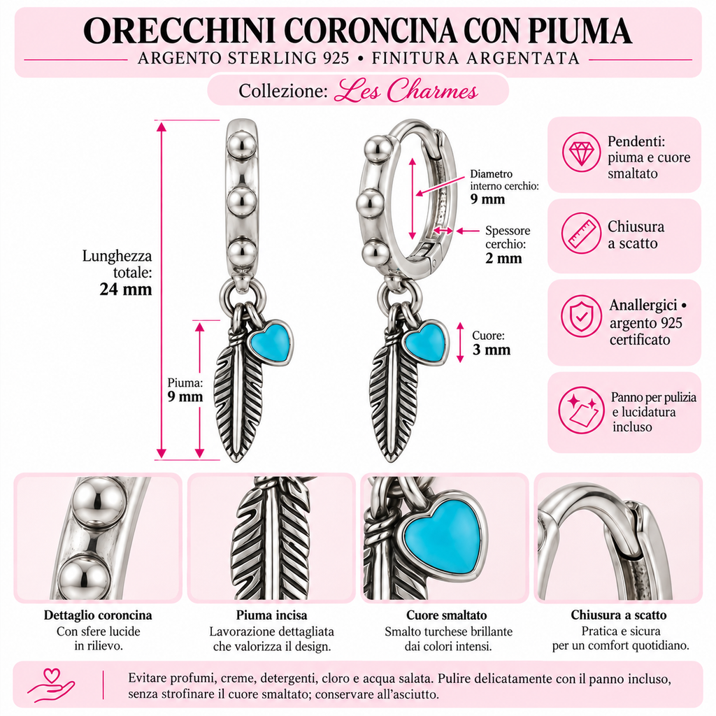 Orecchini a Cerchio con Piuma in Argento 925
