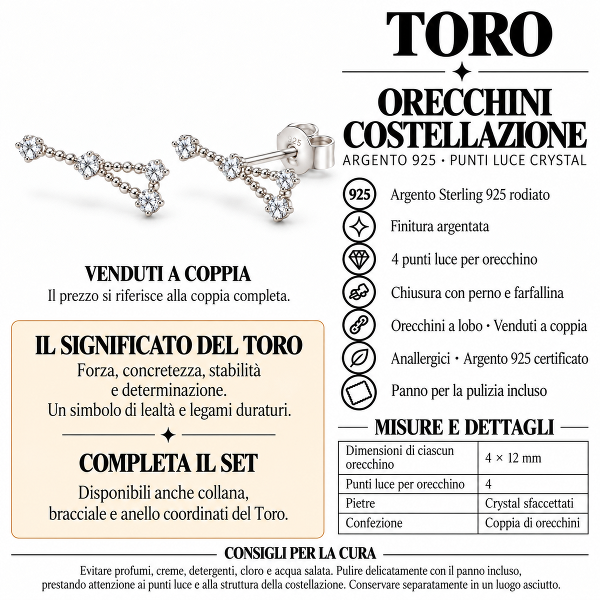 Orecchini Zodiaco Toro in Argento 925