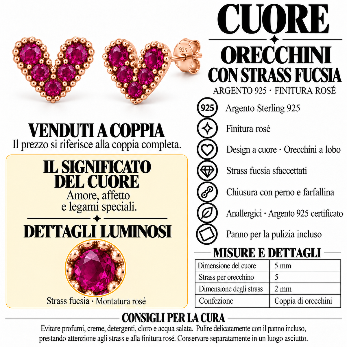 Orecchini a Lobo Cuore in Argento 925 Rodiato