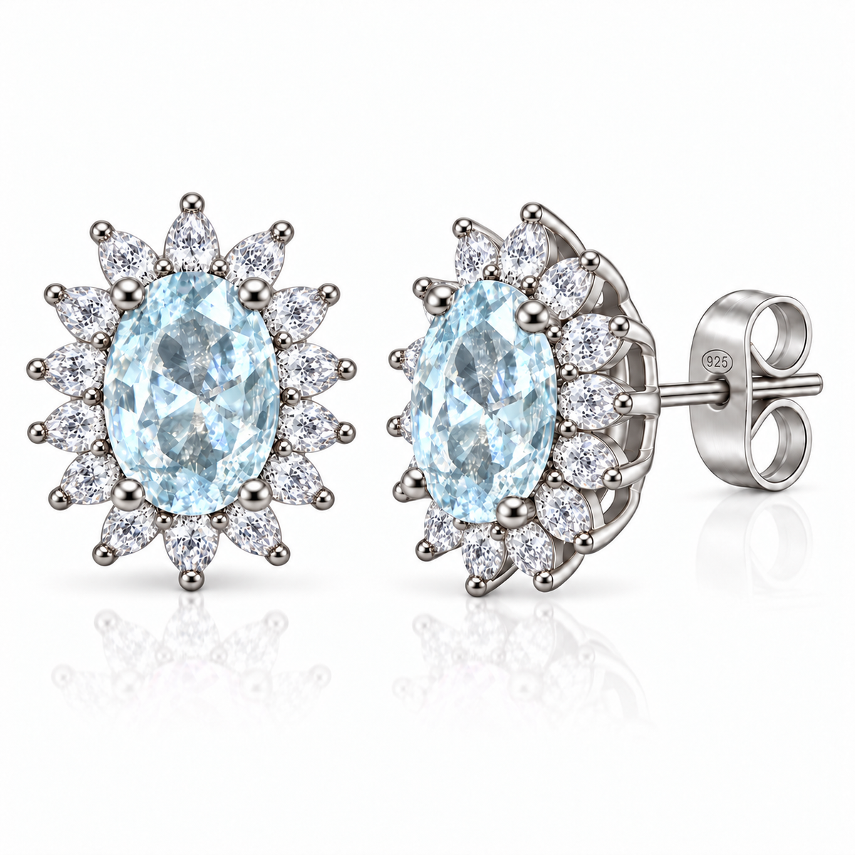Orecchini a Lobo in Argento 925 con Pietra Ovale e Zirconi – 10 × 12 mm