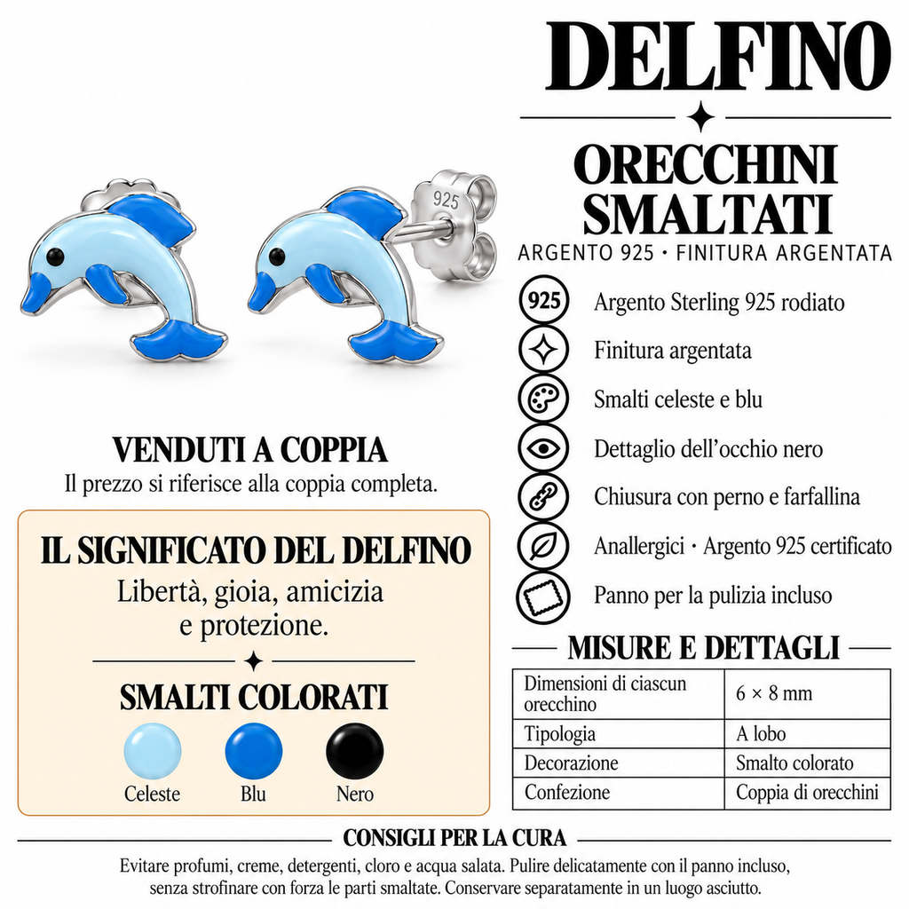 Orecchini a Lobo Delfino smaltato in Argento 925 Rodiato