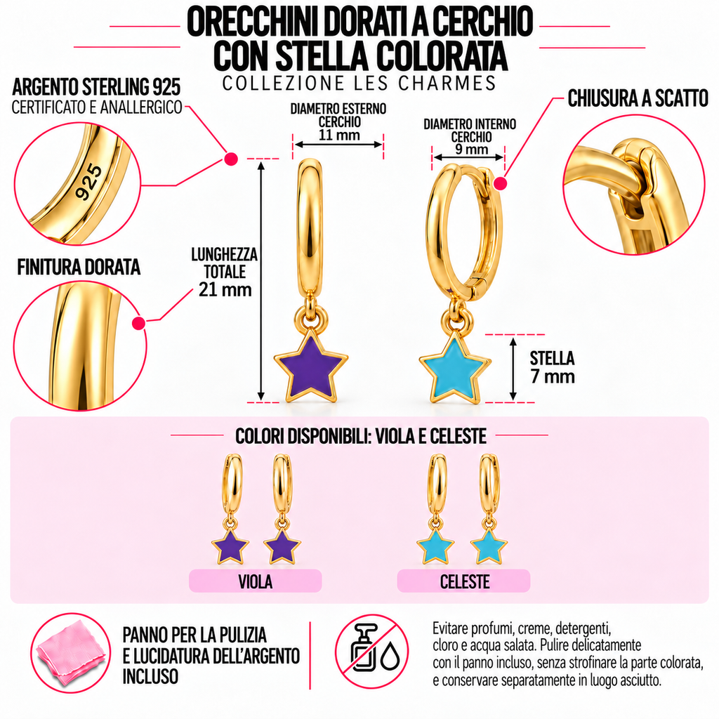 Orecchini a Cerchio con Stella Smaltata in Argento 925