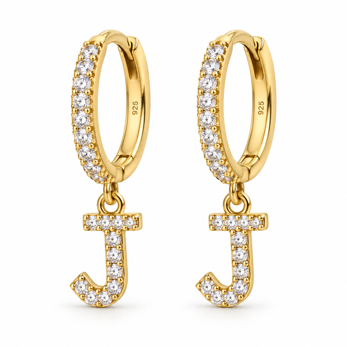 Brincos de Argola com Inicial com strass em Prata 925