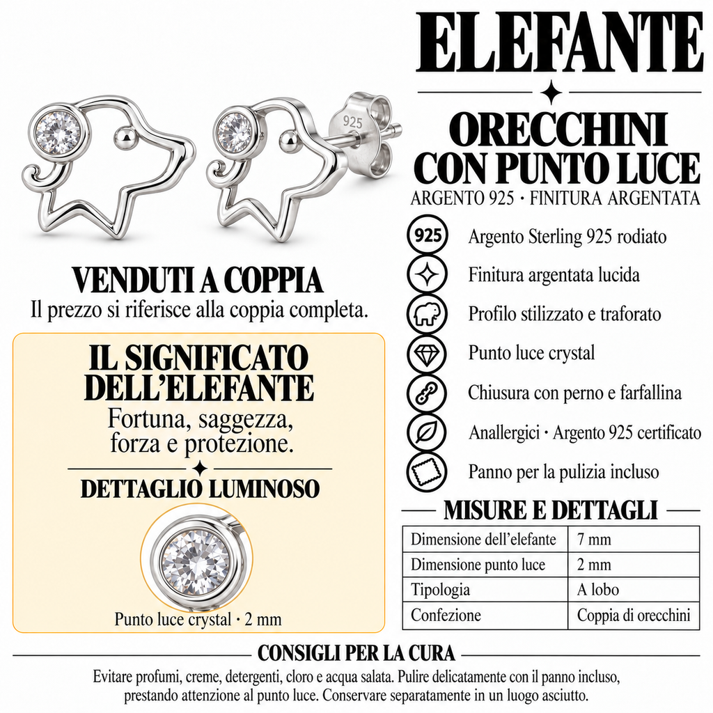 Orecchini a Lobo Elefantino stilizzato in Argento 925 Rodiato