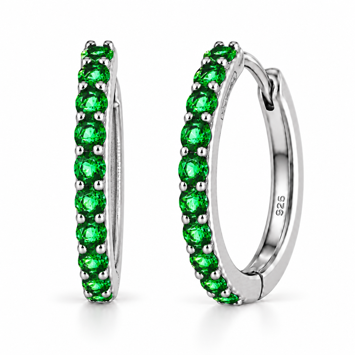 Orecchini a Cerchio Verde in argento 925 in 4 misure