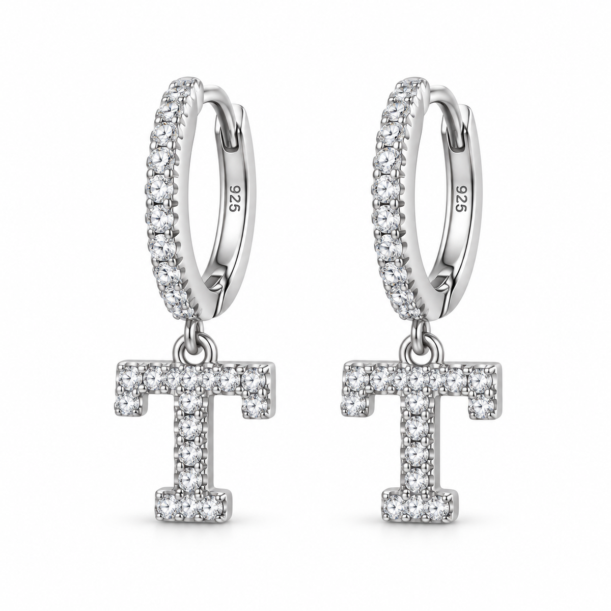Brincos de Argola com Inicial com strass em Prata 925