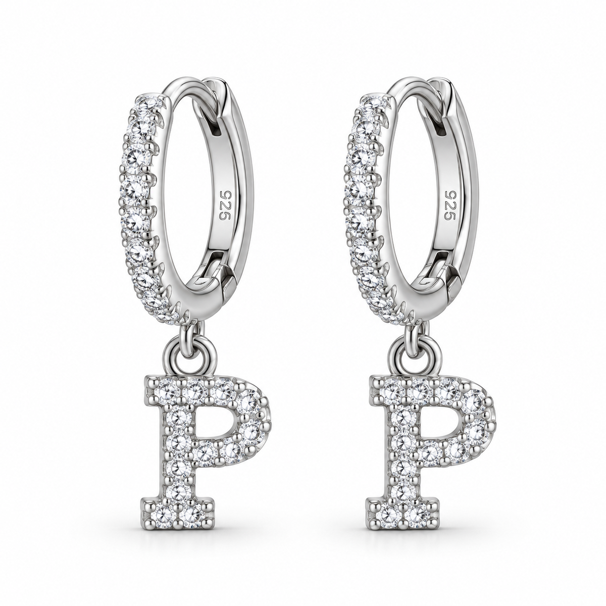 Brincos de Argola com Inicial com strass em Prata 925