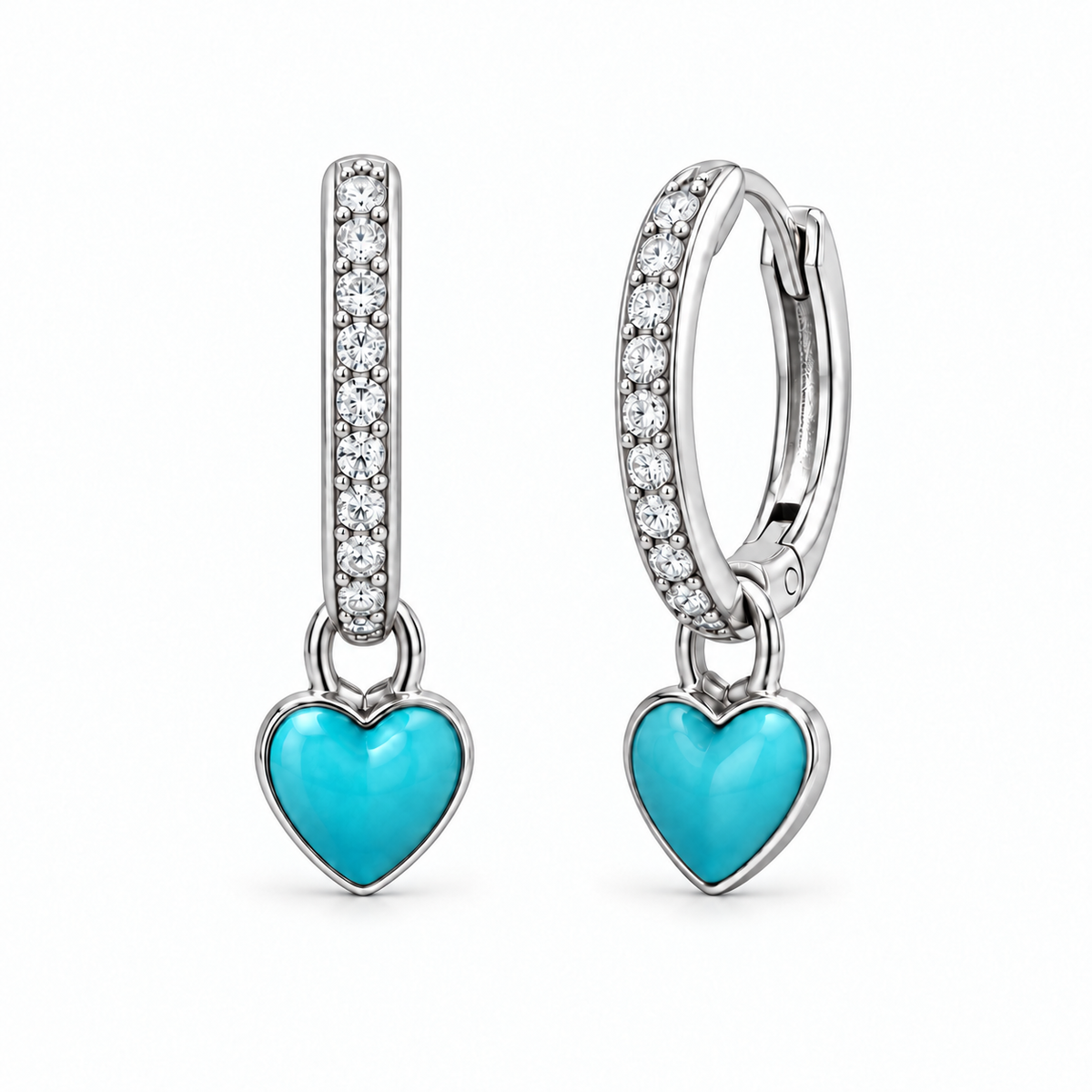 Orecchini a Cerchio con Cuore Smaltato estraibile in Argento 925
