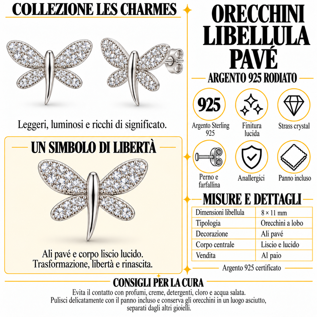 Boucles d'oreilles puces Libellule en Argent 925 Rhodié
