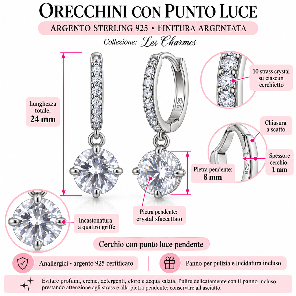 Orecchini a Cerchio con Punto luce in Argento 925