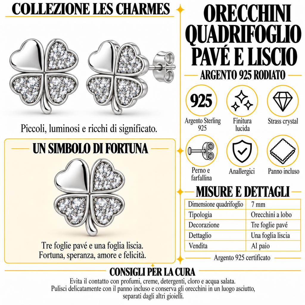 Boucles d'oreilles puces trèfle en argent 925 rhodié