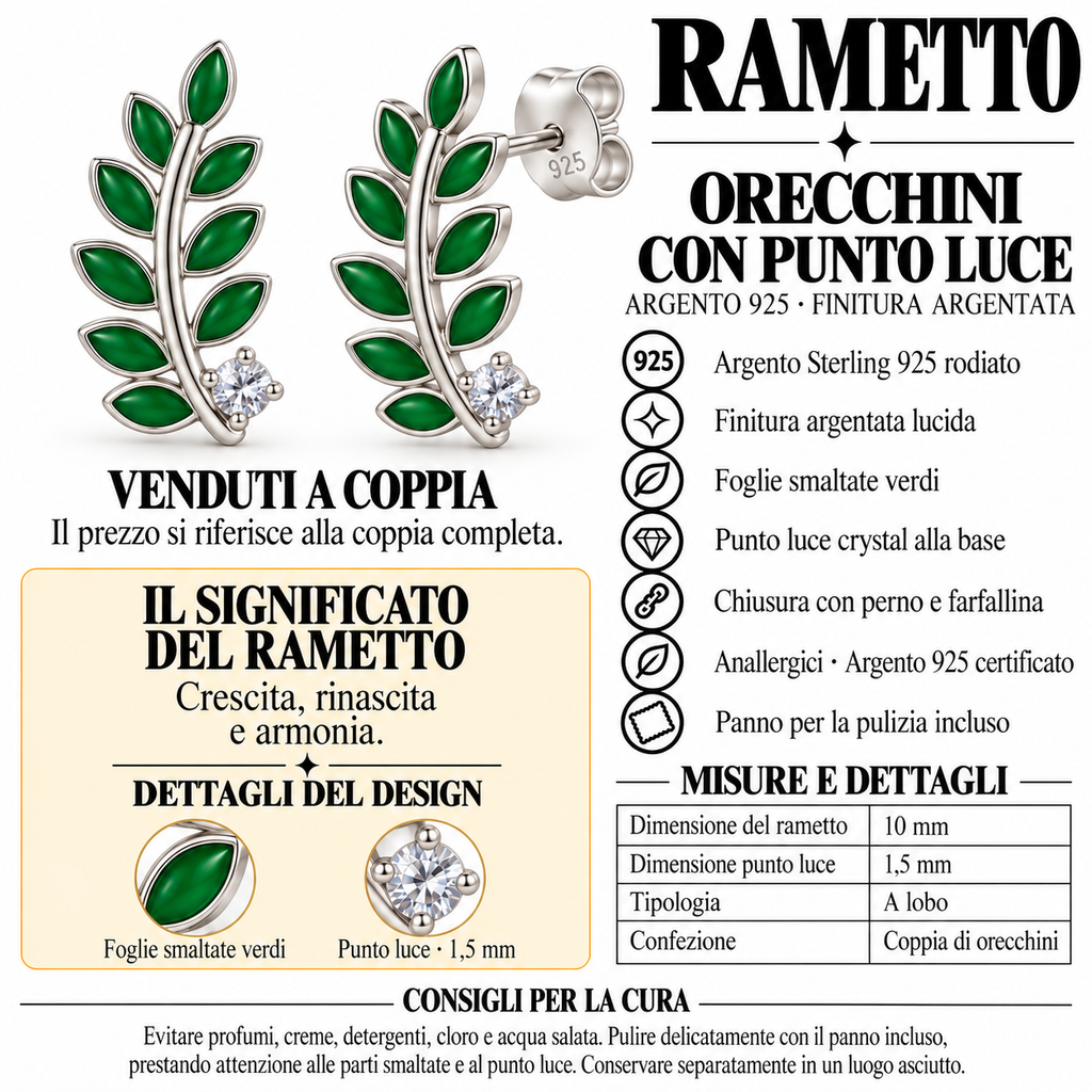 Orecchini a Lobo Rametto smaltato in Argento 925 Rodiato