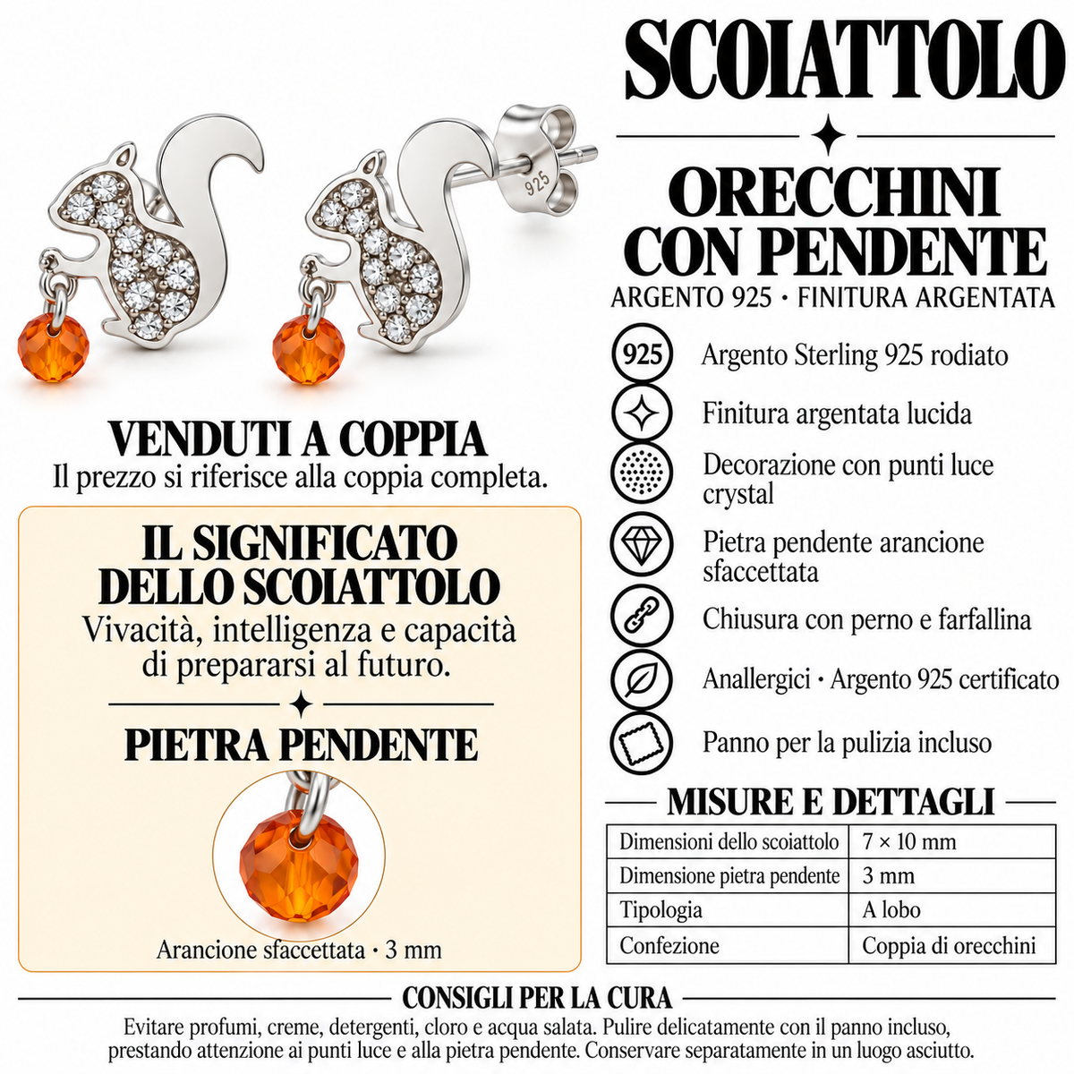 Orecchini a Lobo Scoiattolo in Argento 925 Rodiato