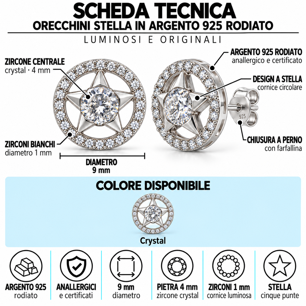 Orecchini a Lobo Stella in Argento 925 Rodiato