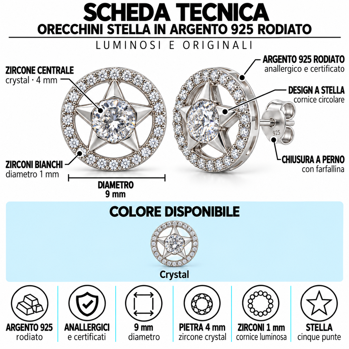 Orecchini a Lobo Stella in Argento 925 Rodiato