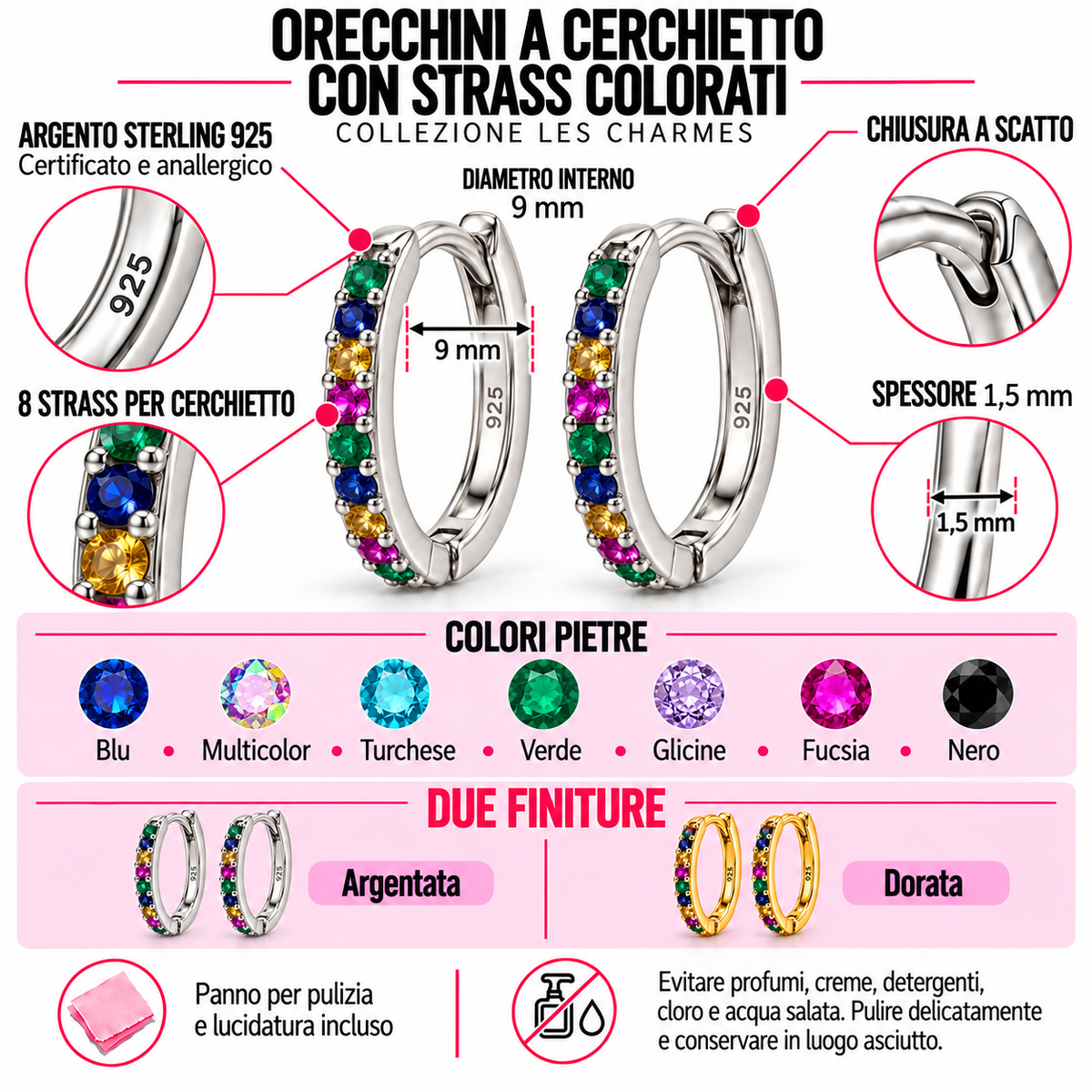 Orecchini a Cerchio con strass in Argento 925