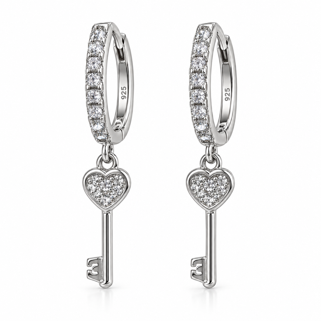 Orecchini a Cerchio strass con Chiave in Argento 925