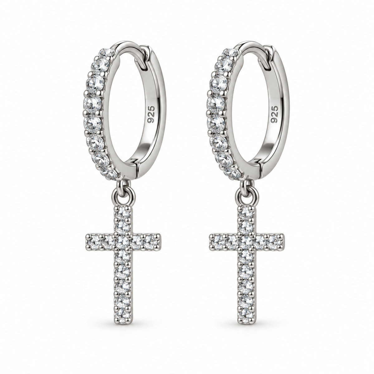 Orecchini a Cerchio strass con Croce in Argento 925