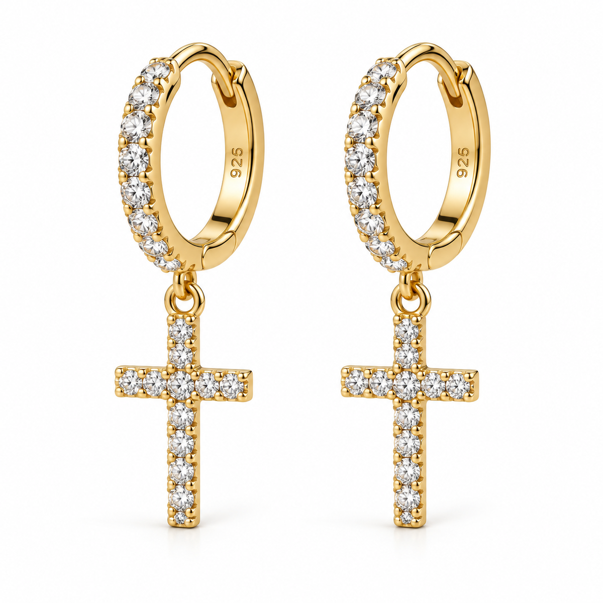 Orecchini a Cerchio strass con Croce in Argento 925