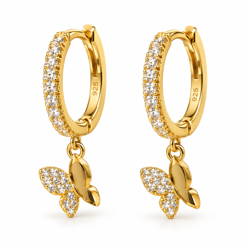 Orecchini a Cerchio strass con Farfalla in Argento 925