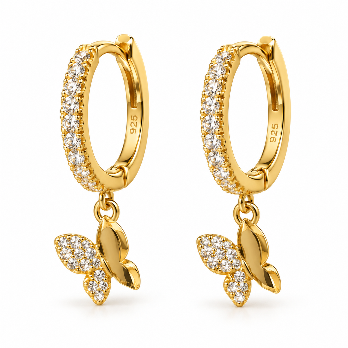 Orecchini a Cerchio strass con Farfalla in Argento 925
