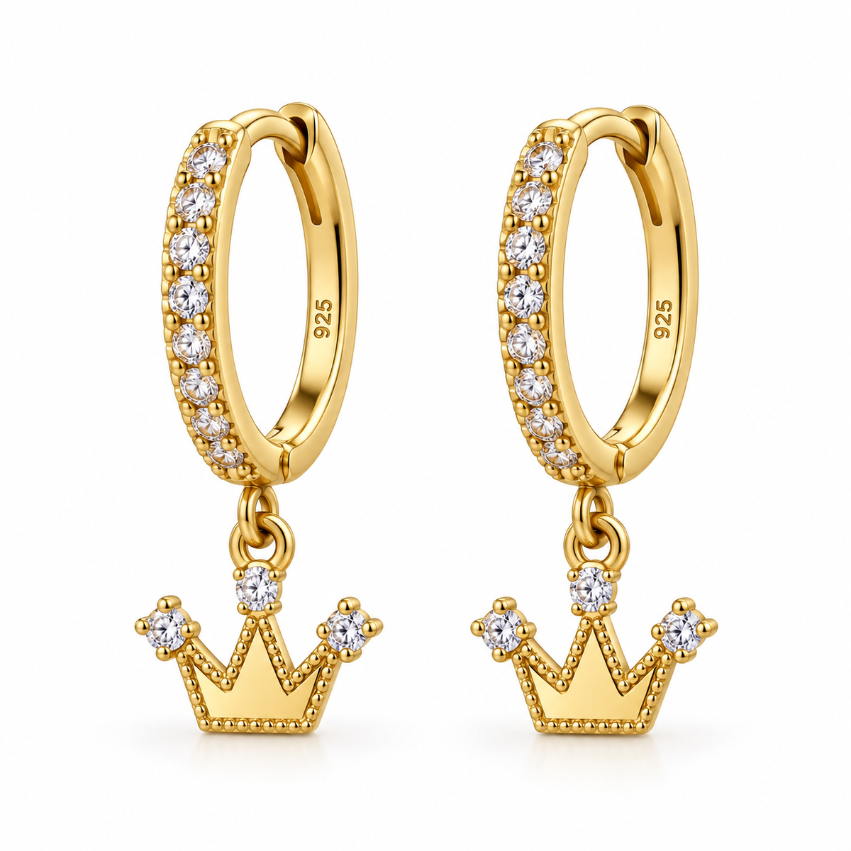 Orecchini a Cerchio strass con Corona liscia in Argento 925