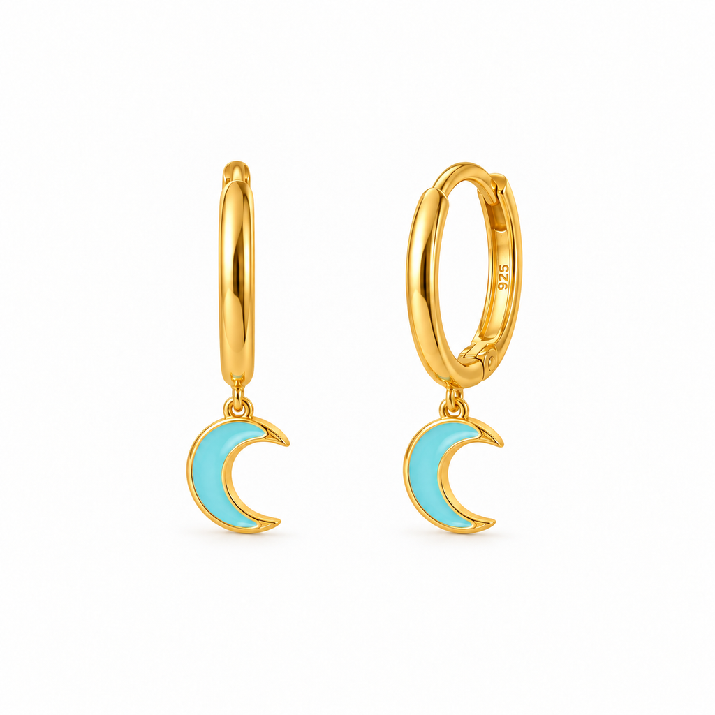 Orecchini a Cerchio con Luna Smaltata in Argento 925