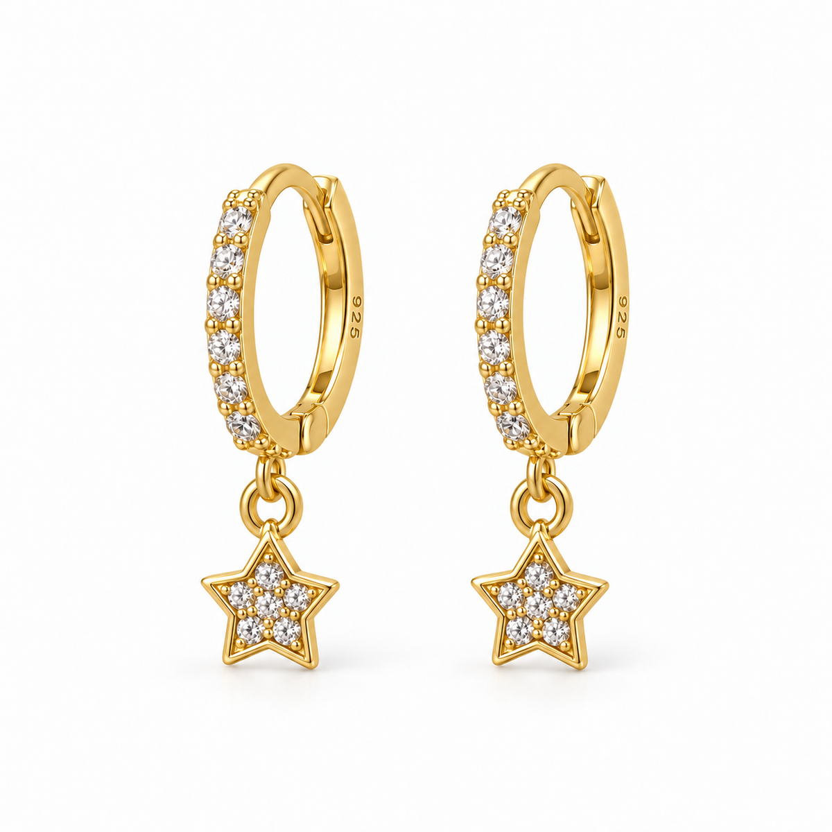 Orecchini a Cerchio con Ciondolo Stella strass in Argento 925