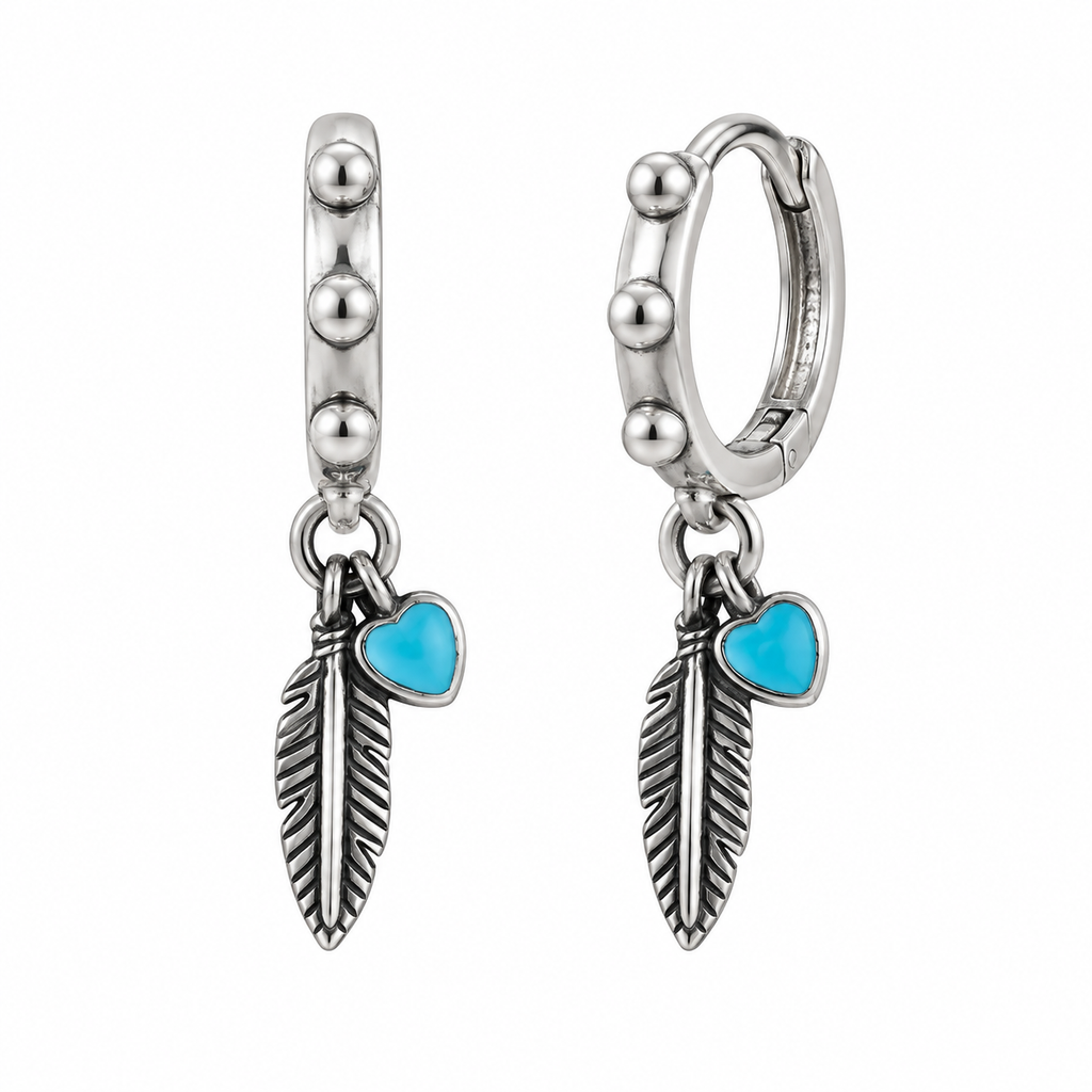 Orecchini a Cerchio con Piuma in Argento 925