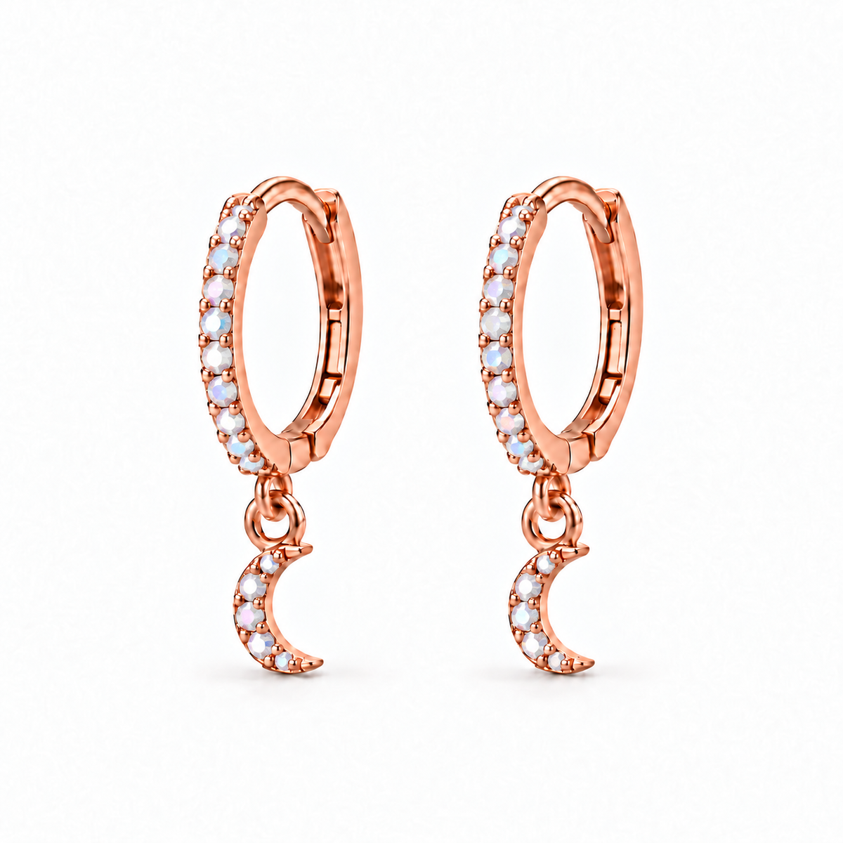 Brincos de Argola com Pendente de Lua em Prata 925 e Strass