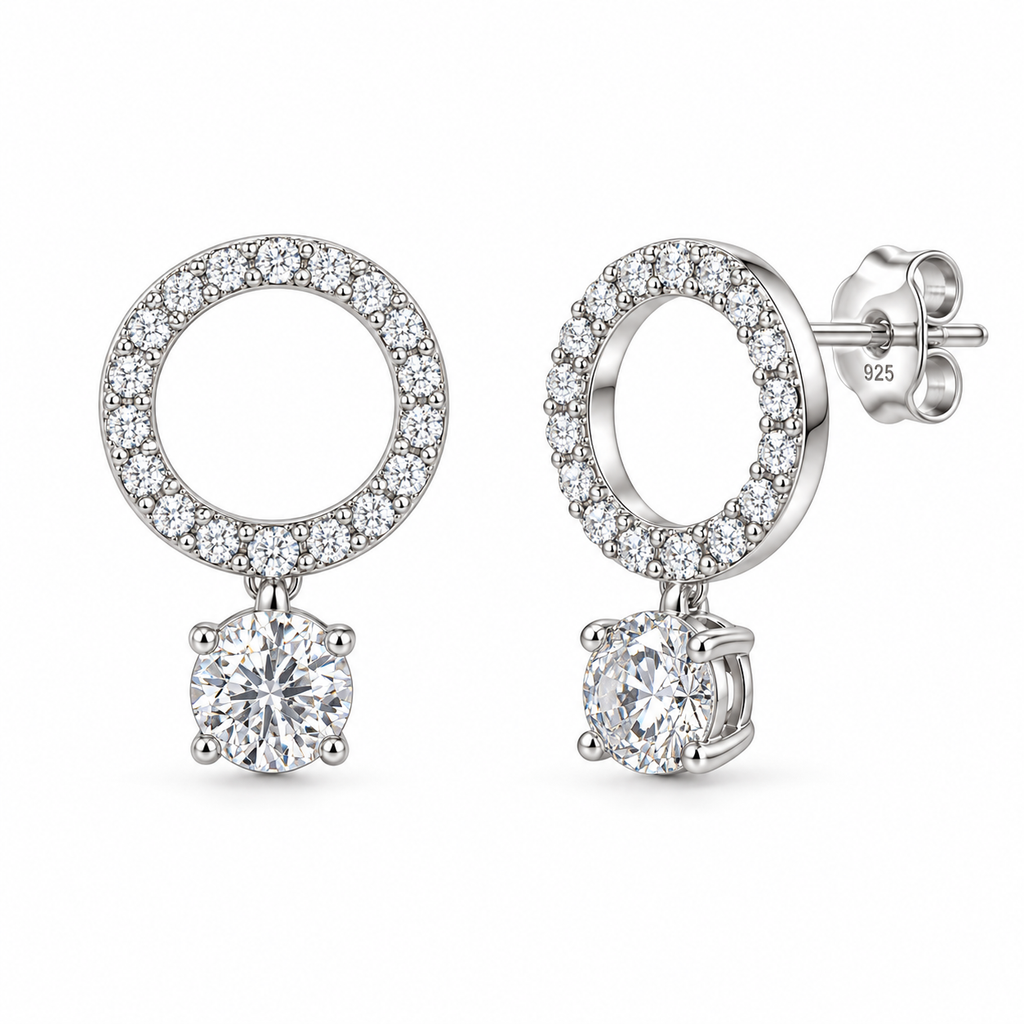 Orecchini Cerchio Pavé in Argento 925 Rodiato con Punto Luce