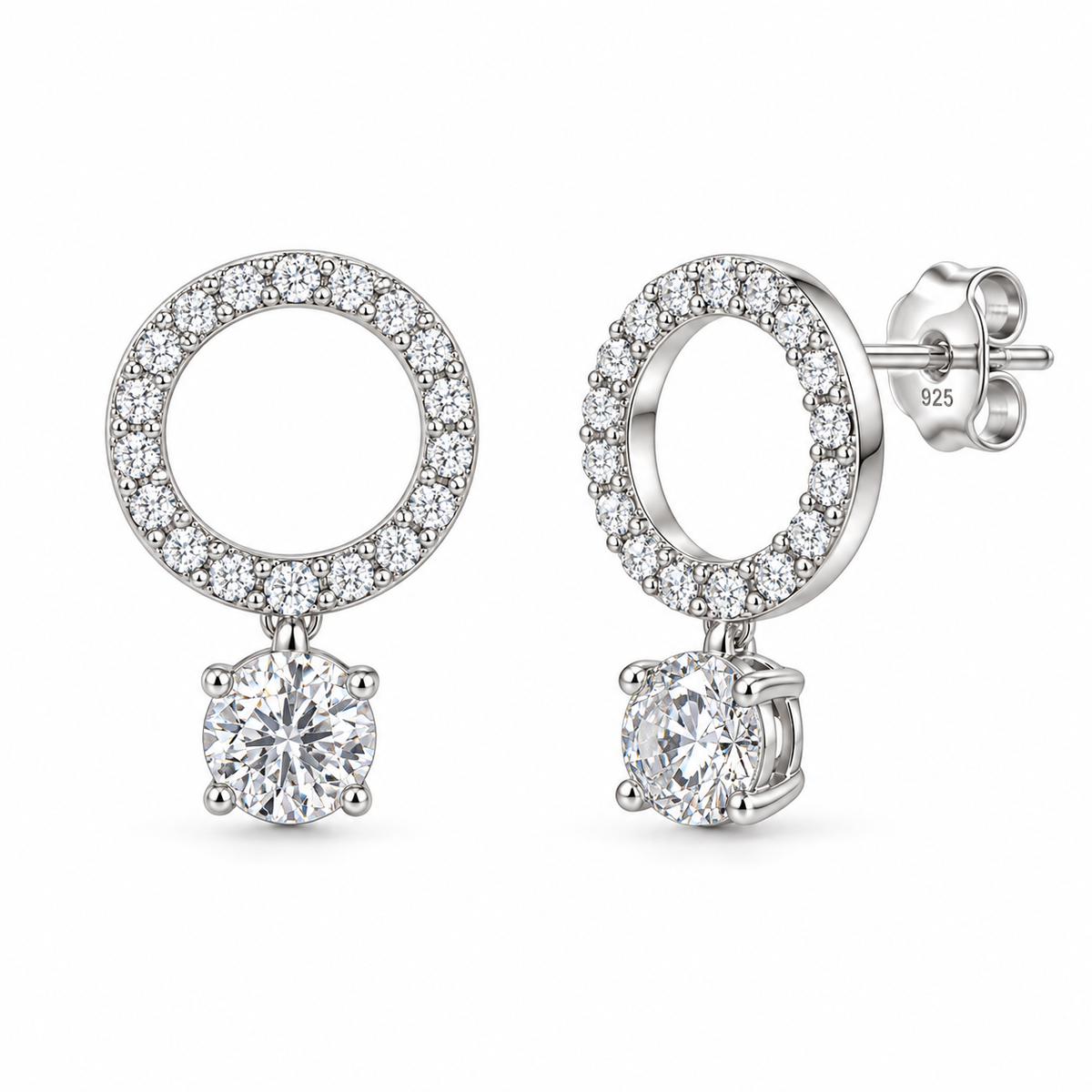 Orecchini Cerchio Pavé in Argento 925 Rodiato con Punto Luce