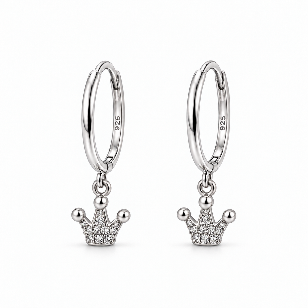Orecchini a Cerchio con Corona in strass in Argento 925