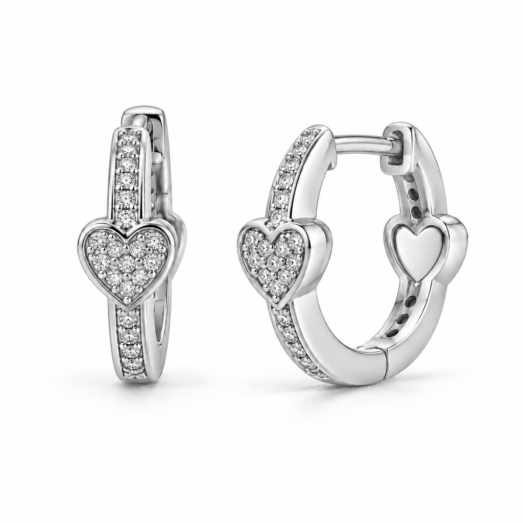 Orecchini a Cerchio con Cuore in Argento 925
