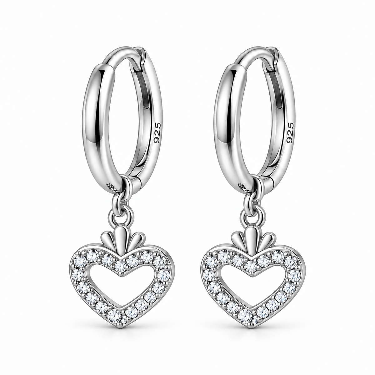 Orecchini a Cerchio con Ciondolo Cuore strass in Argento 925