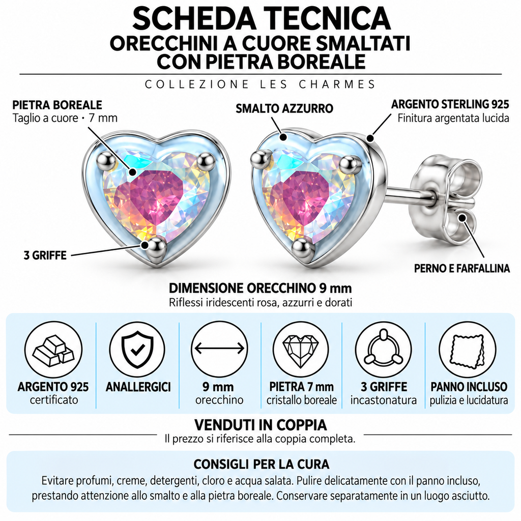 Orecchini a Lobo Cuore Boreale in Argento 925 Rodiato