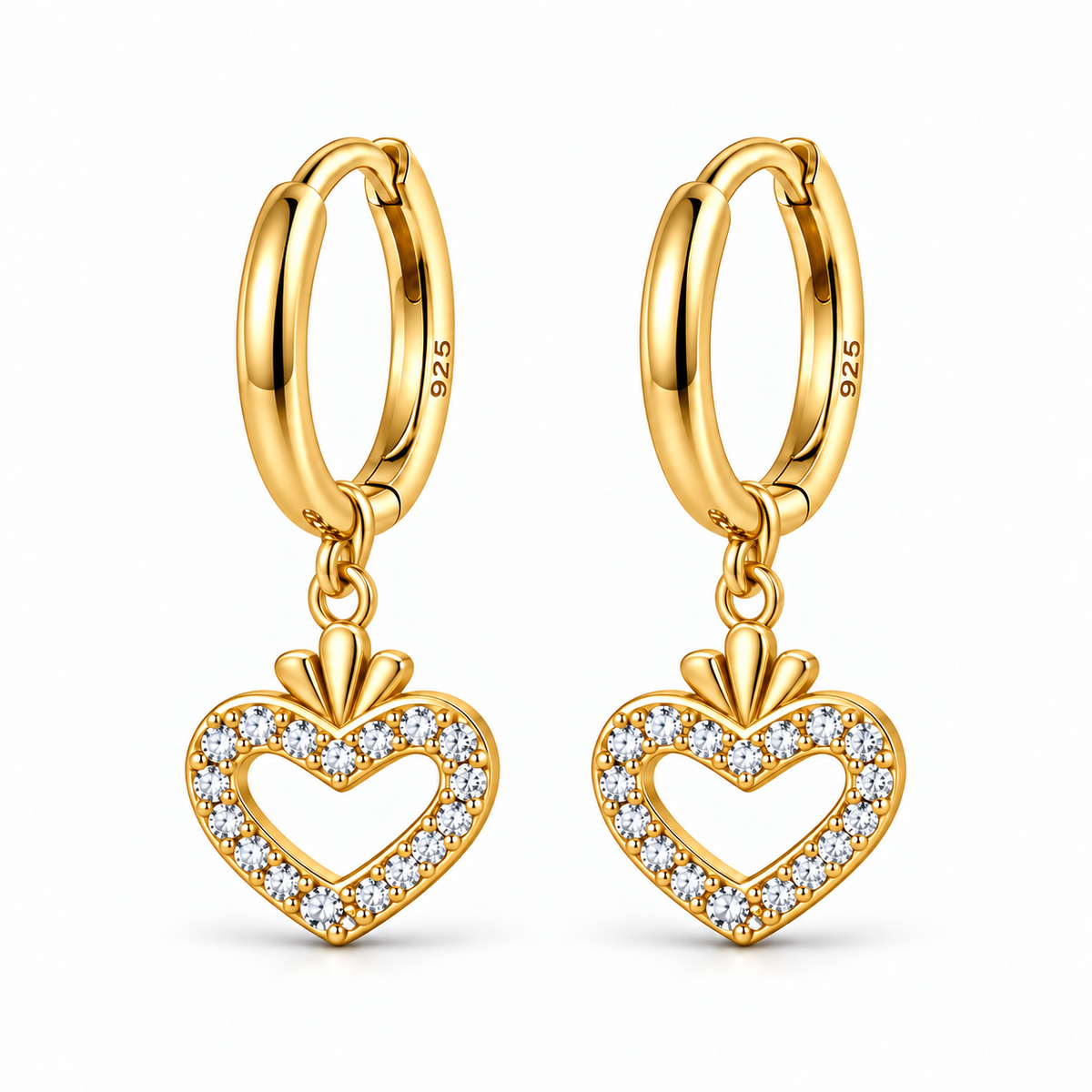 Brincos de Argola com Pendente Coração em Strass em Prata 925