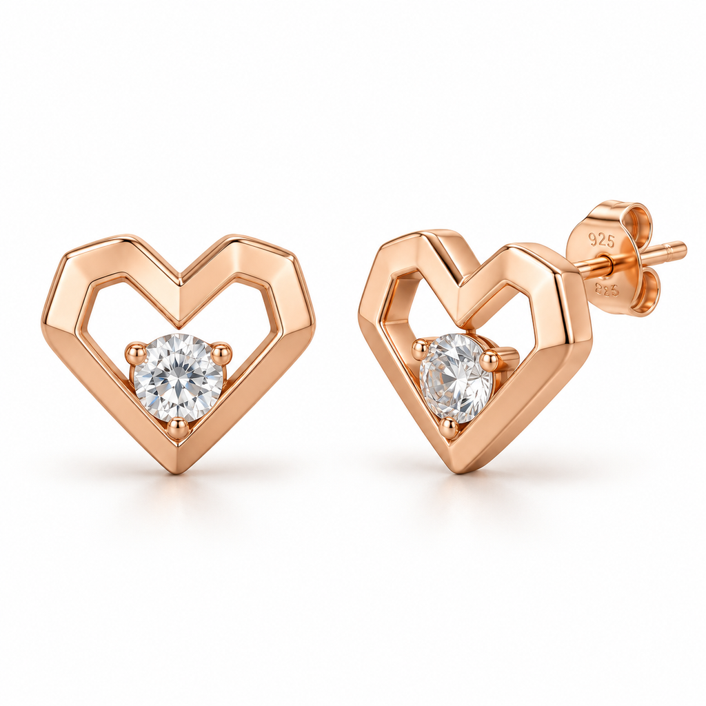 Orecchini a Lobo Cuore Geometrico Argento 925 Rodiato