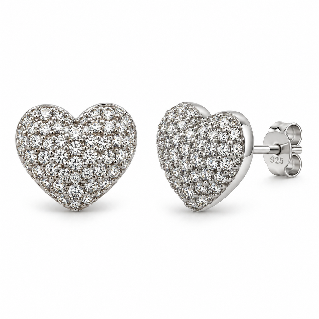 Orecchini a Lobo Cuore Pavé in Argento 925 Rodiato