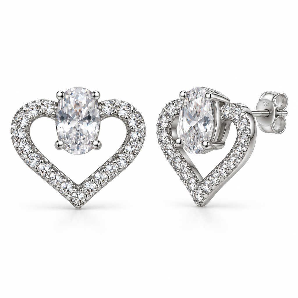 Orecchini a Lobo Cuore Pavé in Argento 925 Rodiato