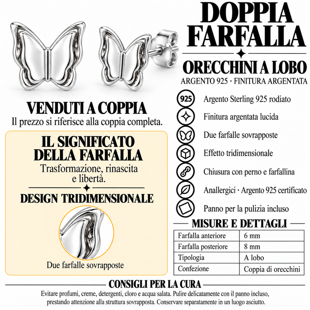 Orecchini a Lobo Farfalla in Argento 925 Rodiato