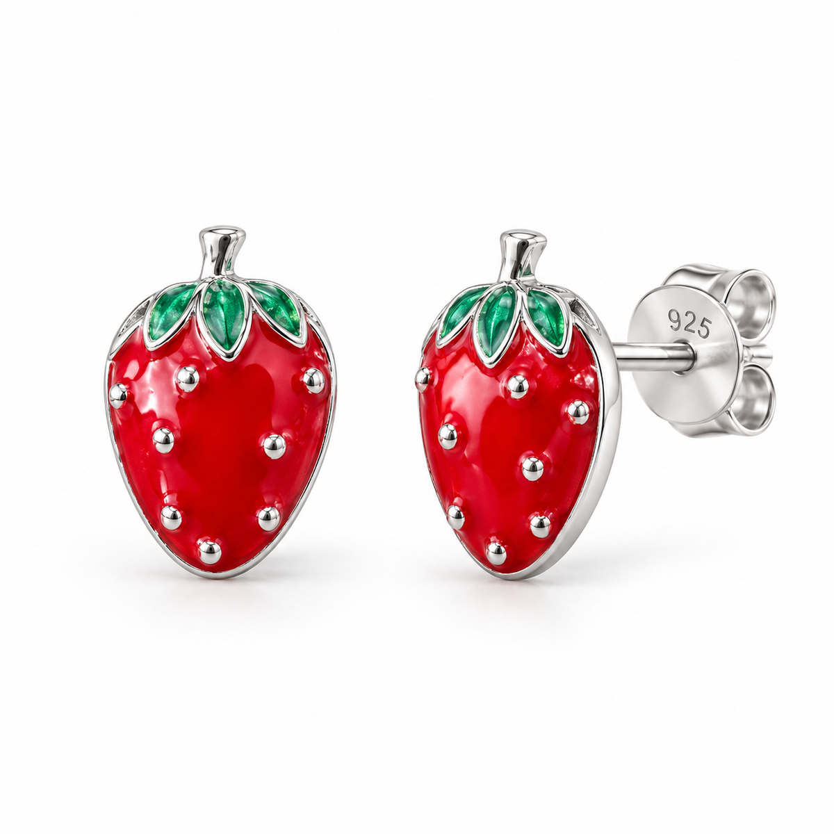 Orecchini a Lobo Fragola smaltata in Argento 925 Rodiato