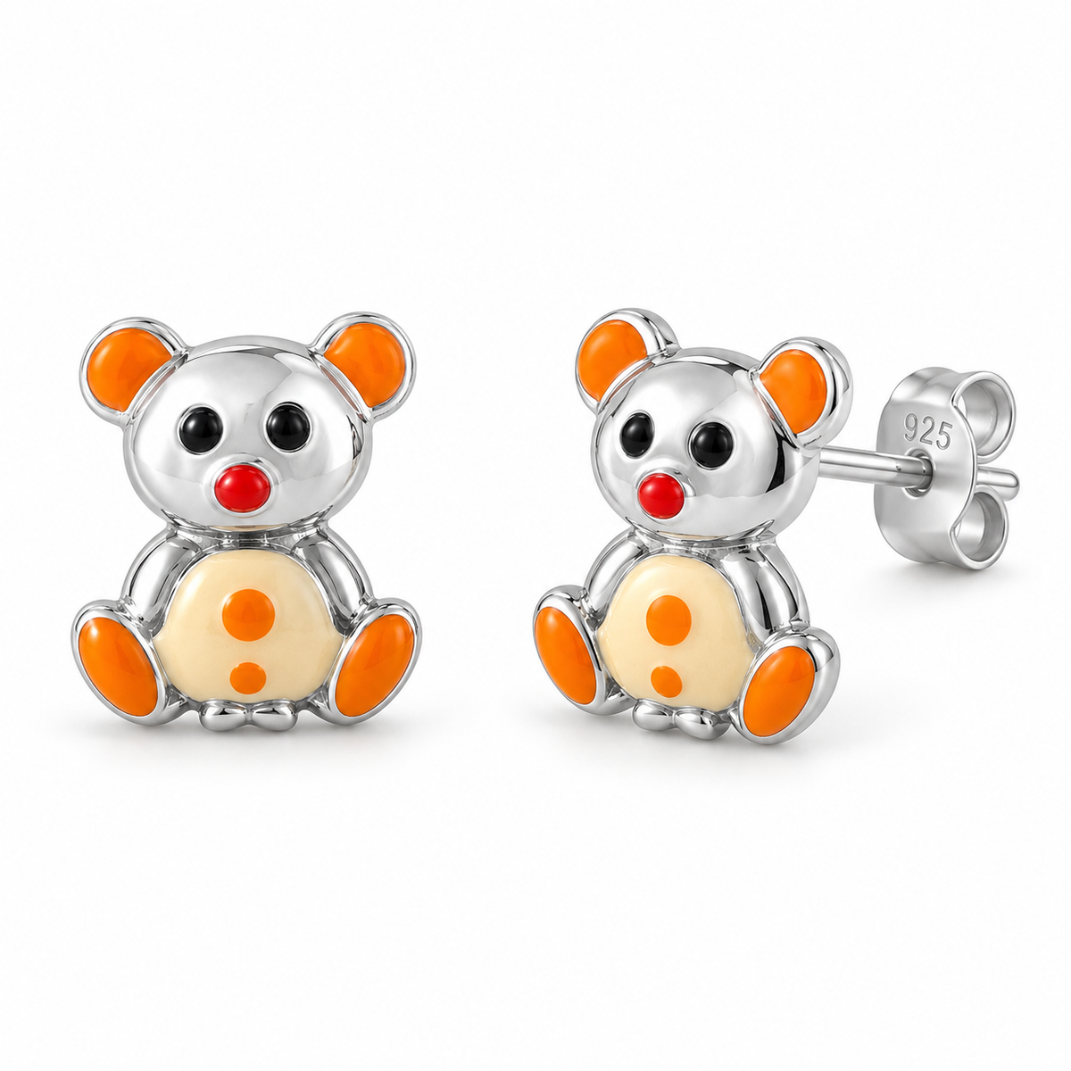 Orecchini a Lobo Orsetto Smaltato in Argento 925 Rodiato